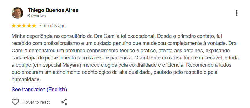 Depoimento de paciente da Dra. Camila Lins